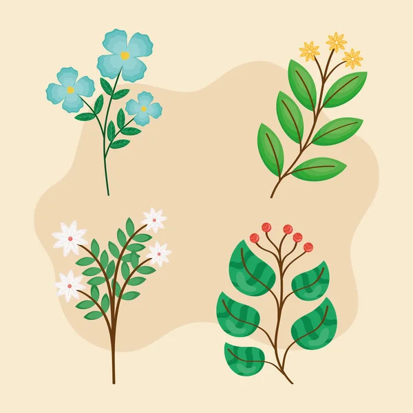 Ramas con hojas y flores — Archivo Imágenes Vectoriales