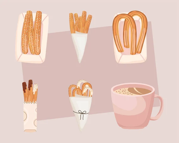 Churros et boisson au chocolat — Image vectorielle