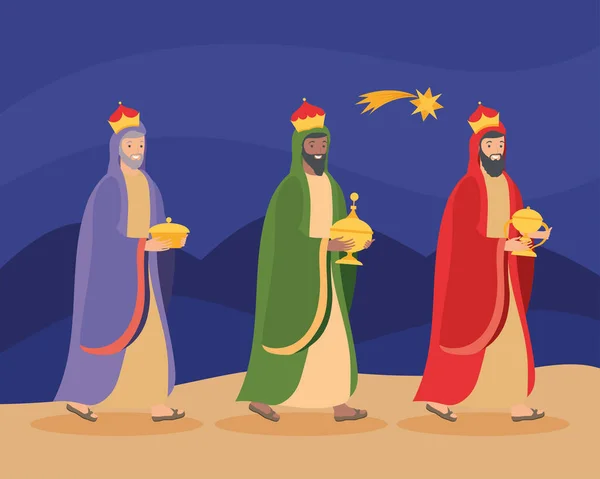 Magic kings walking — Stock Vector