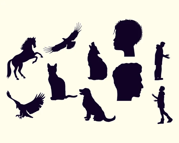 Diez siluetas de animales salvajes — Vector de stock