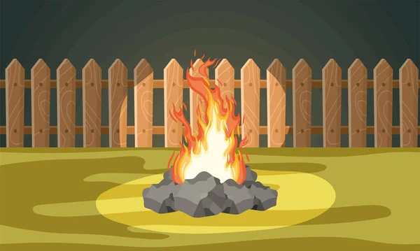 Campfire and fence — Stock Vector