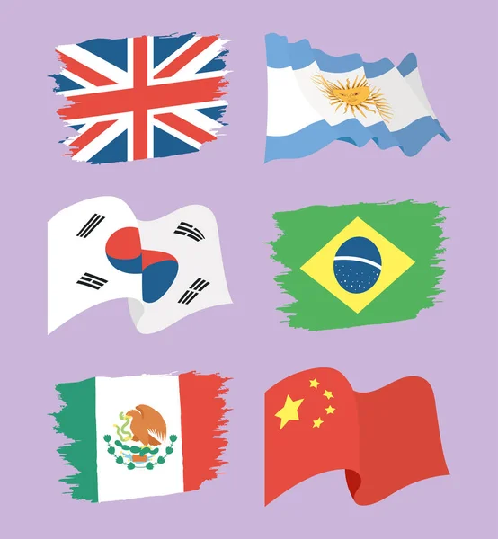 Шесть икон международных флагов — стоковый вектор