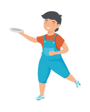 Tabaklı küçük çocuk.