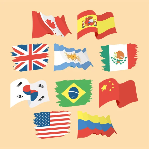 10の国際旗のアイコン — ストックベクタ