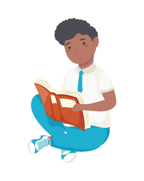 Африканский школьник читает книгу — стоковый вектор