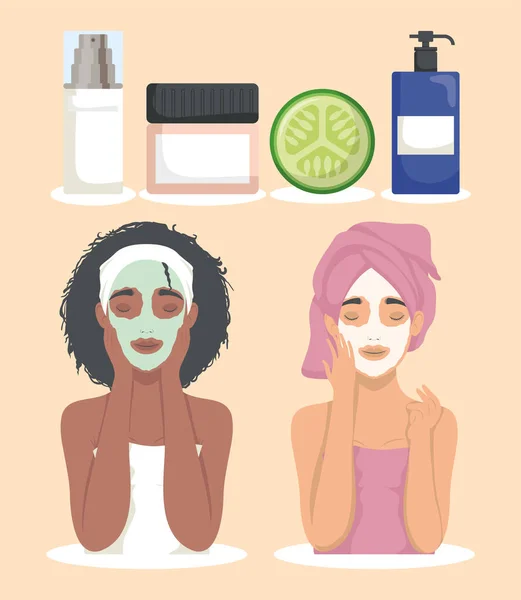 Six skincare treatment icons — Vetor de Stock