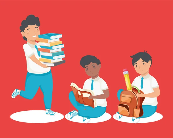 Tres de vuelta a la escuela chicos — Archivo Imágenes Vectoriales