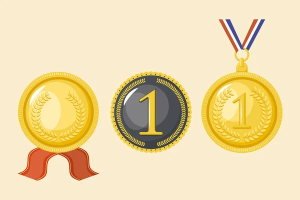 Three golden medals awards —  Vetores de Stock