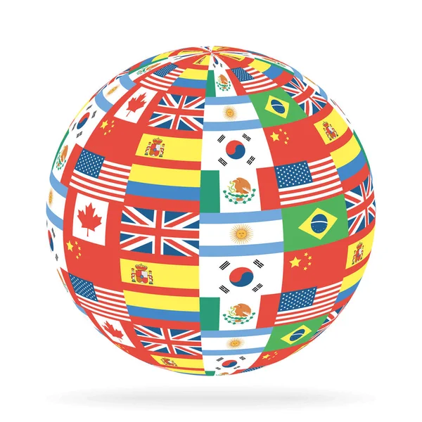 Drapeaux internationaux dans la sphère — Image vectorielle