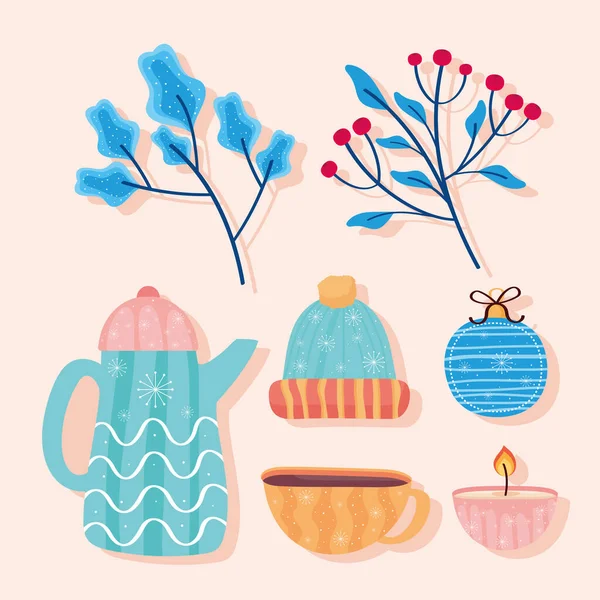 Winter icons and leaves — Stock vektor