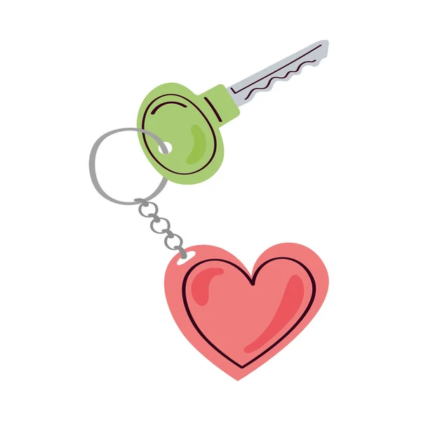 Key with keychain of heart shape — Stockvektor