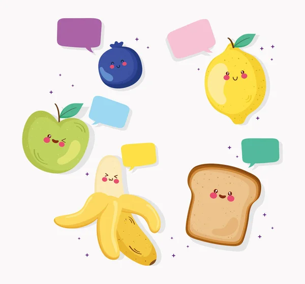 Cute fruits and bread — Stockový vektor
