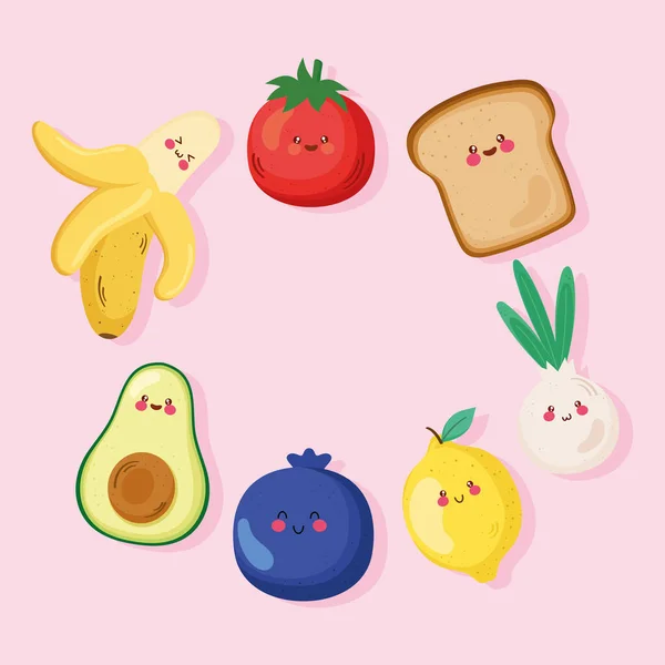 Cute bread and fruits — Stok Vektör
