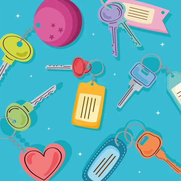Background of key with keychains — Vetor de Stock