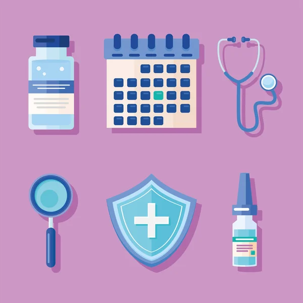 Six time vaccinate icons — Stockvector