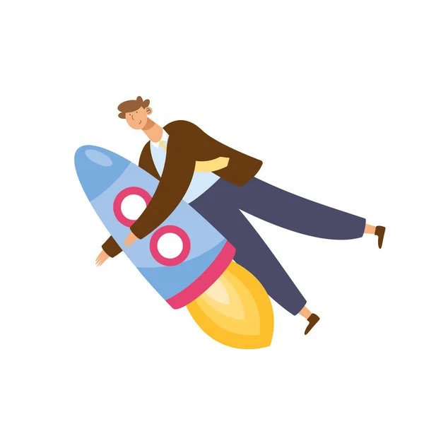 Businessman in rocket startup — Stock vektor