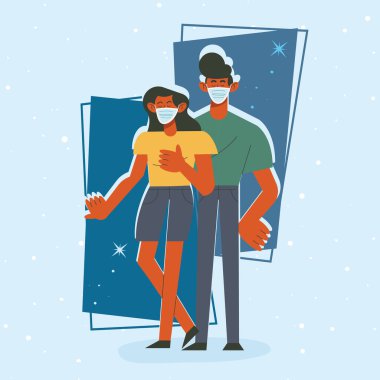 latin couple wearing face masks