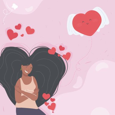 afro woman and hearts