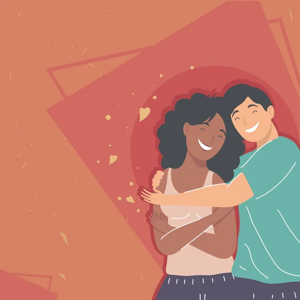 Interracial young lovers couple — Stockvector