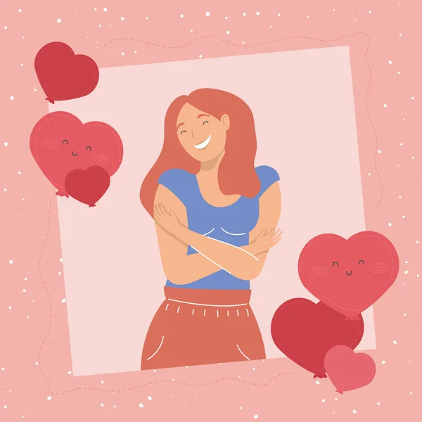 Redhead woman and hearts — Image vectorielle