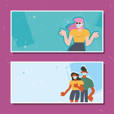 girl and couple wearing facemasks