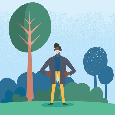 afro boy wearing facemask