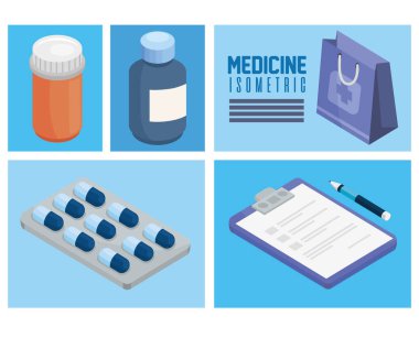 six medicine isometric icons