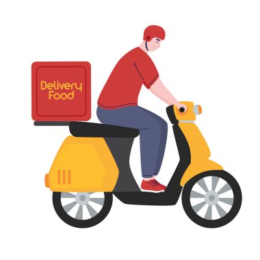 courier of delivery food in motorcycle