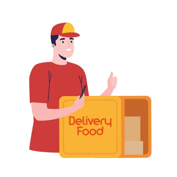 Courier of delivery food with box — Stok Vektör