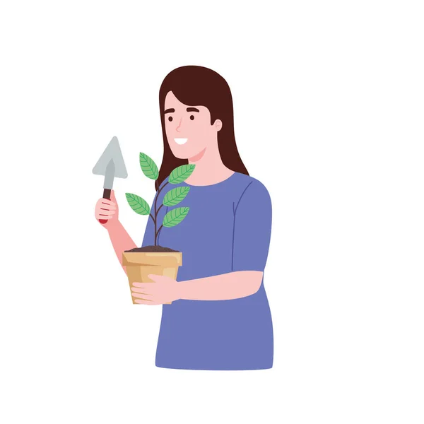 Mujer con planta de maceta — Archivo Imágenes Vectoriales