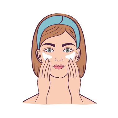 blond woman applying mask