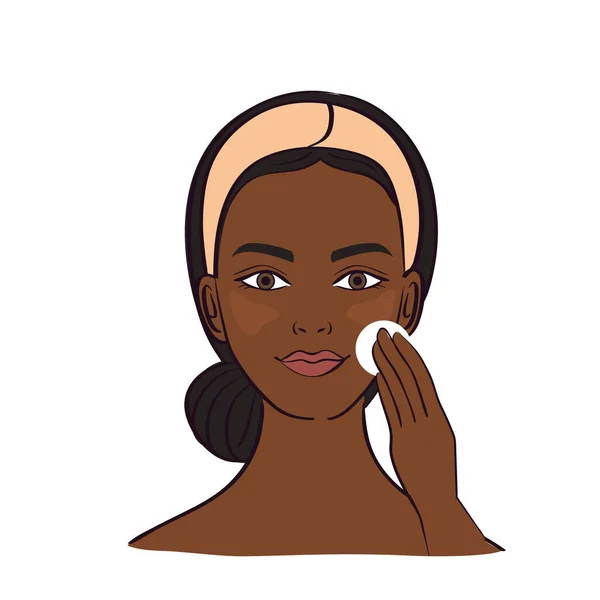 Afro woman cleaning her face — Stock Vector