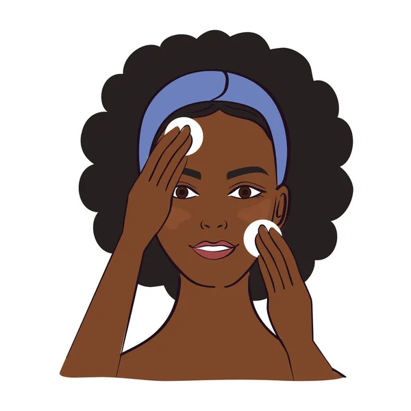 Afro chica limpieza su cara — Vector de stock