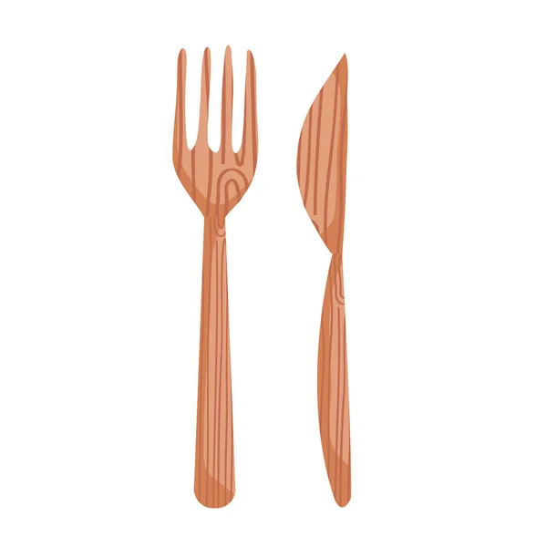 木製フォークとナイフ — ストックベクタ