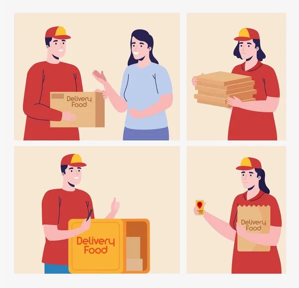 Scenes of couriers of delivery food — стоковый вектор