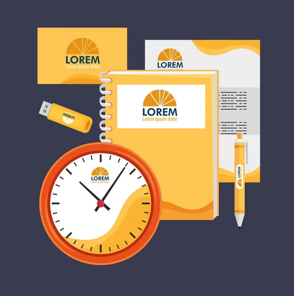 Clock and stationery mockup icons — Image vectorielle