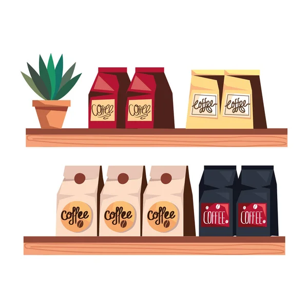 Coffee bags in shelfs — Wektor stockowy