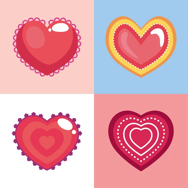 Hearts love four icons — Wektor stockowy