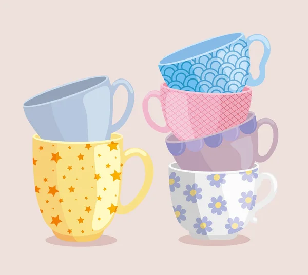 Six ceramic cups — стоковый вектор