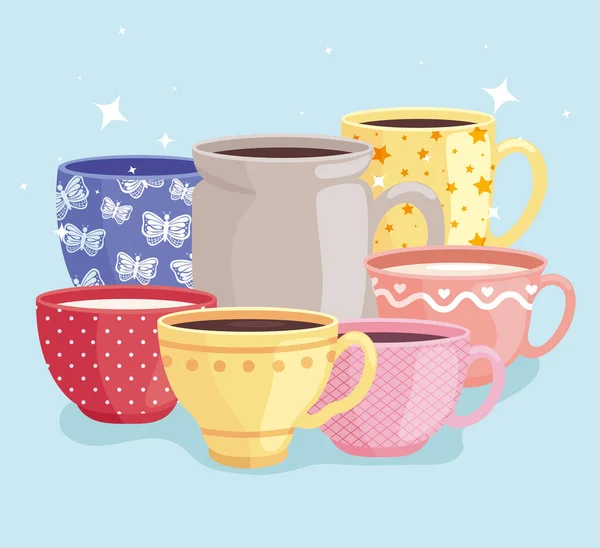 Collection of ceramic cups — Stok Vektör