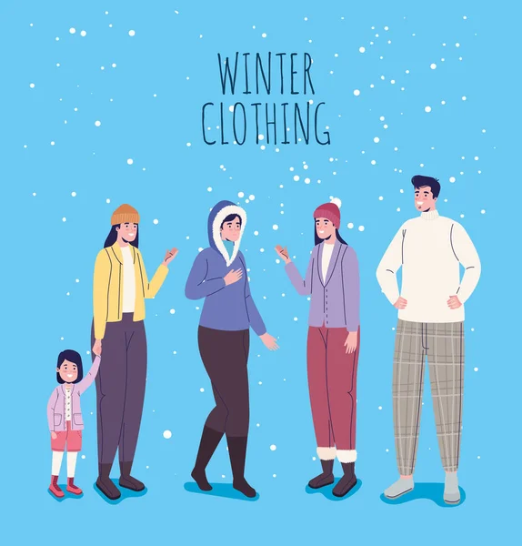 People using winter clothing — Stok Vektör