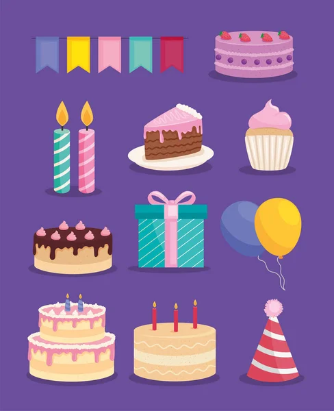 Grattis på födelsedagen ikoner — Stock vektor