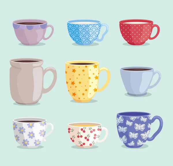 Ceramic cups icons — Stock Vector