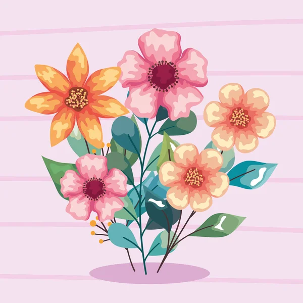 Five watercolor flowers garden — Stock vektor
