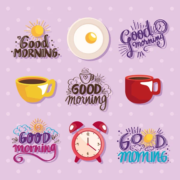 Five good morning letterings — 图库矢量图片
