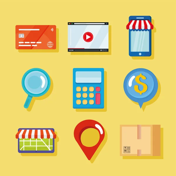 Nueve iconos de comercio en línea — Vector de stock