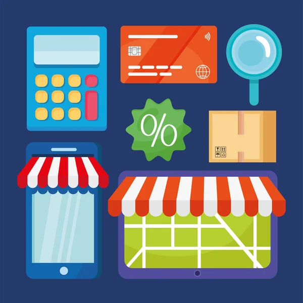 Seven commerce online icons — Image vectorielle