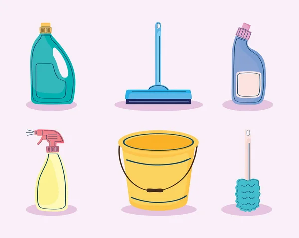 Seis iconos de limpieza del hogar — Vector de stock