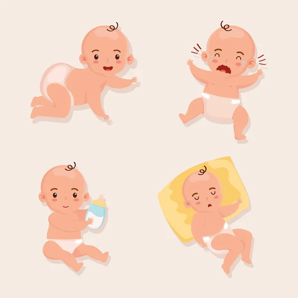 Quatre petits personnages de bébés — Image vectorielle