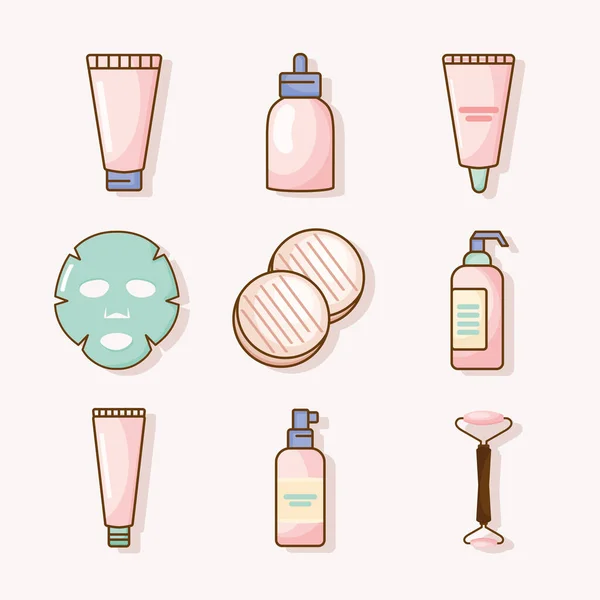 Neuf produits pour la peau icônes — Image vectorielle